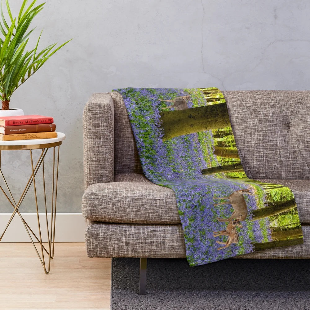 Deer and bluebells design plush blanket