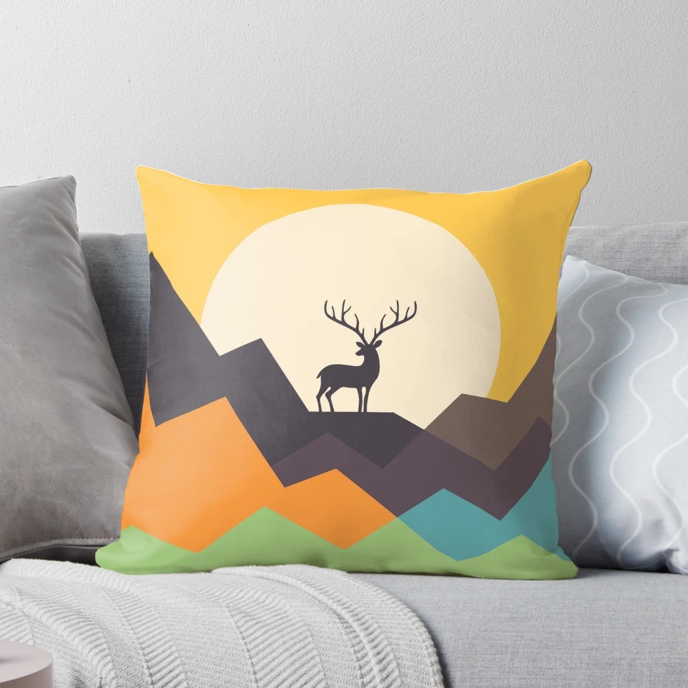 A soft, plush deer-themed pillow with a geometric design, perfect for adding natural charm to your living space.