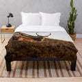 Cozy plush blanket featuring a deer watching scene in the Scottish Highlands