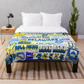 Soft and plush blanket featuring a collage design inspired by the University of Delaware and the Blue Hens mascot.