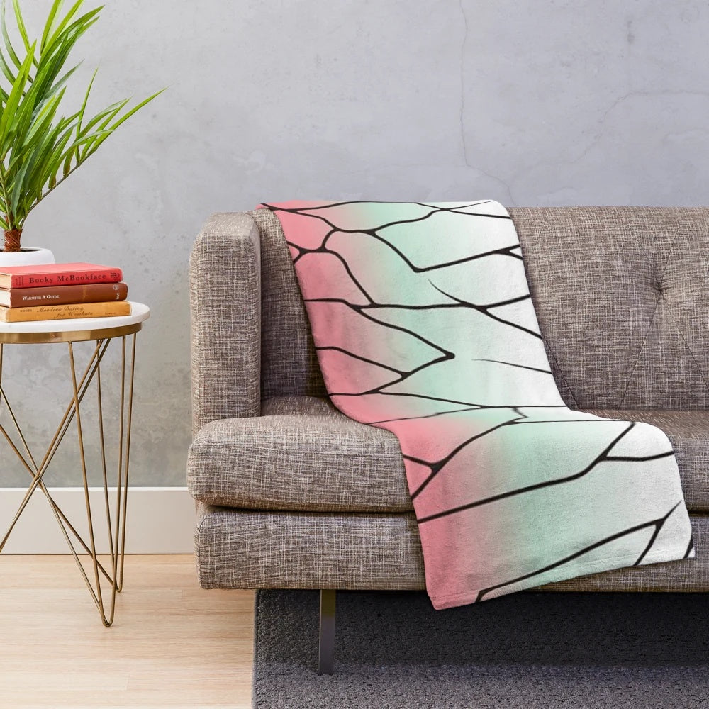 Demon Slayer inspired plush blanket featuring a traditional Japanese wagara butterfly pattern design