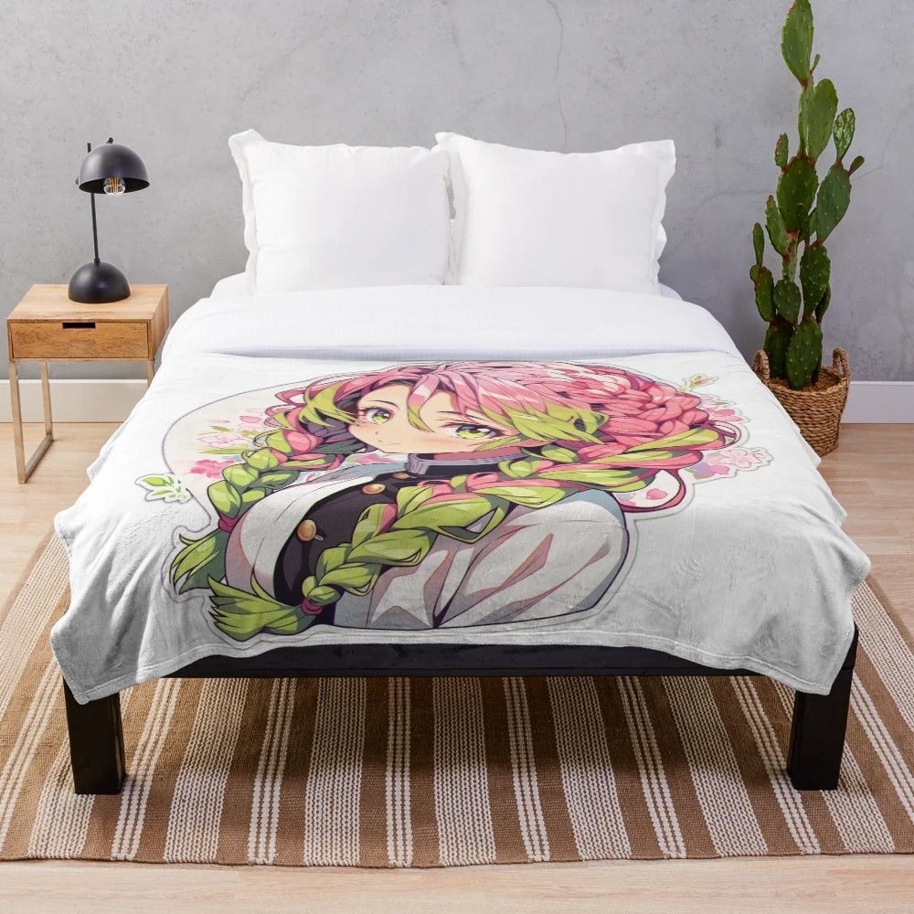 Cute Demon Slayer themed plush blanket featuring anime character Mitsuri