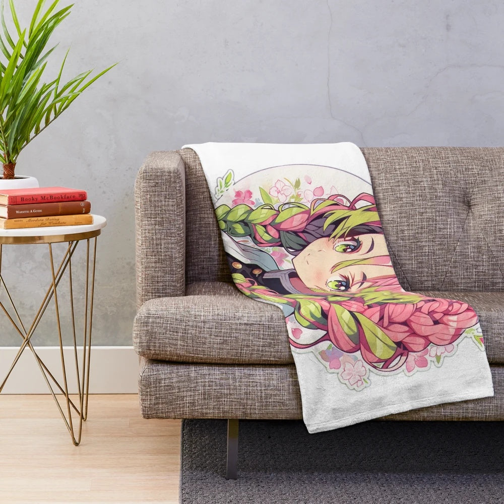 Cute Demon Slayer themed plush blanket featuring anime character Mitsuri
