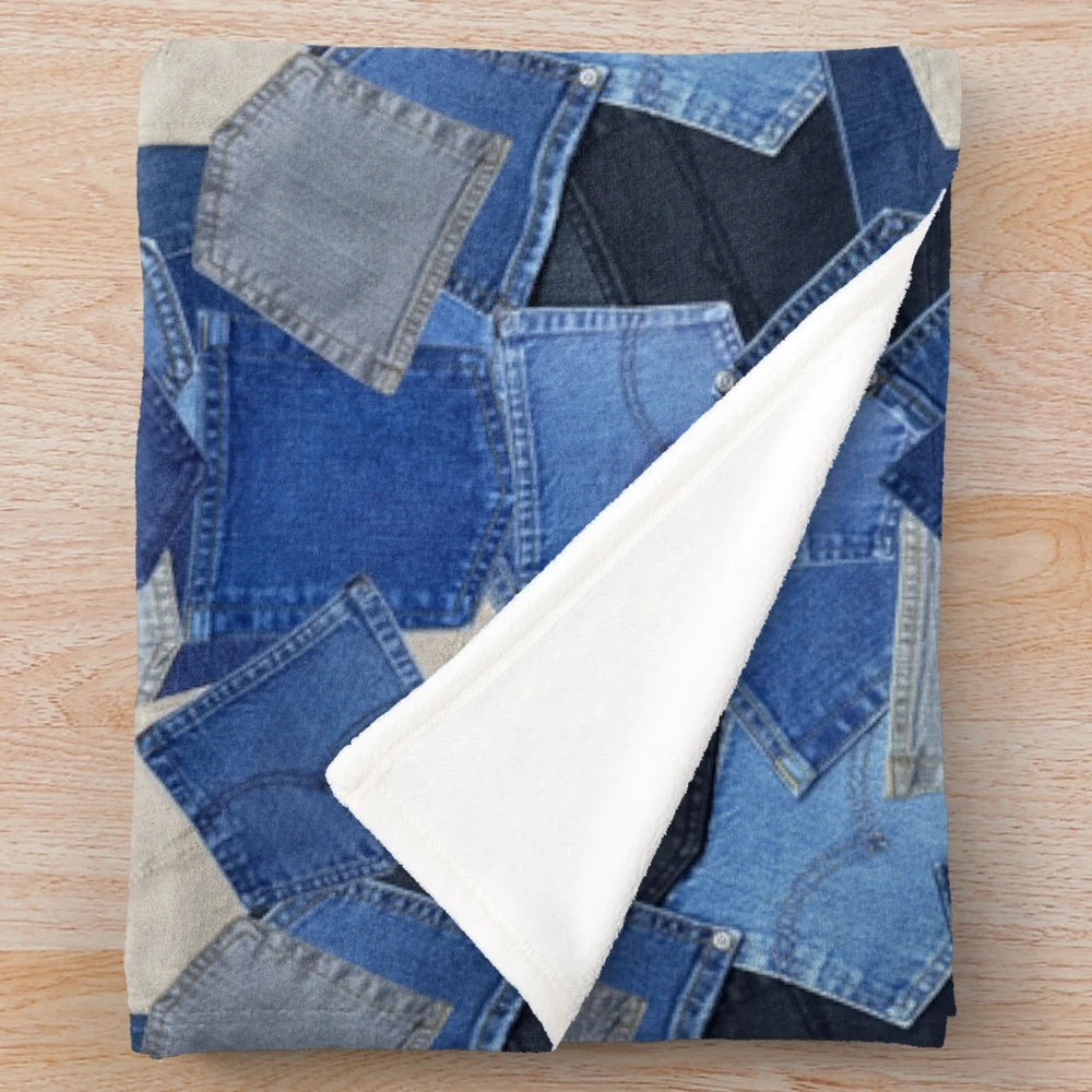 Denim Pockets Plush Blanket with Soft Texture