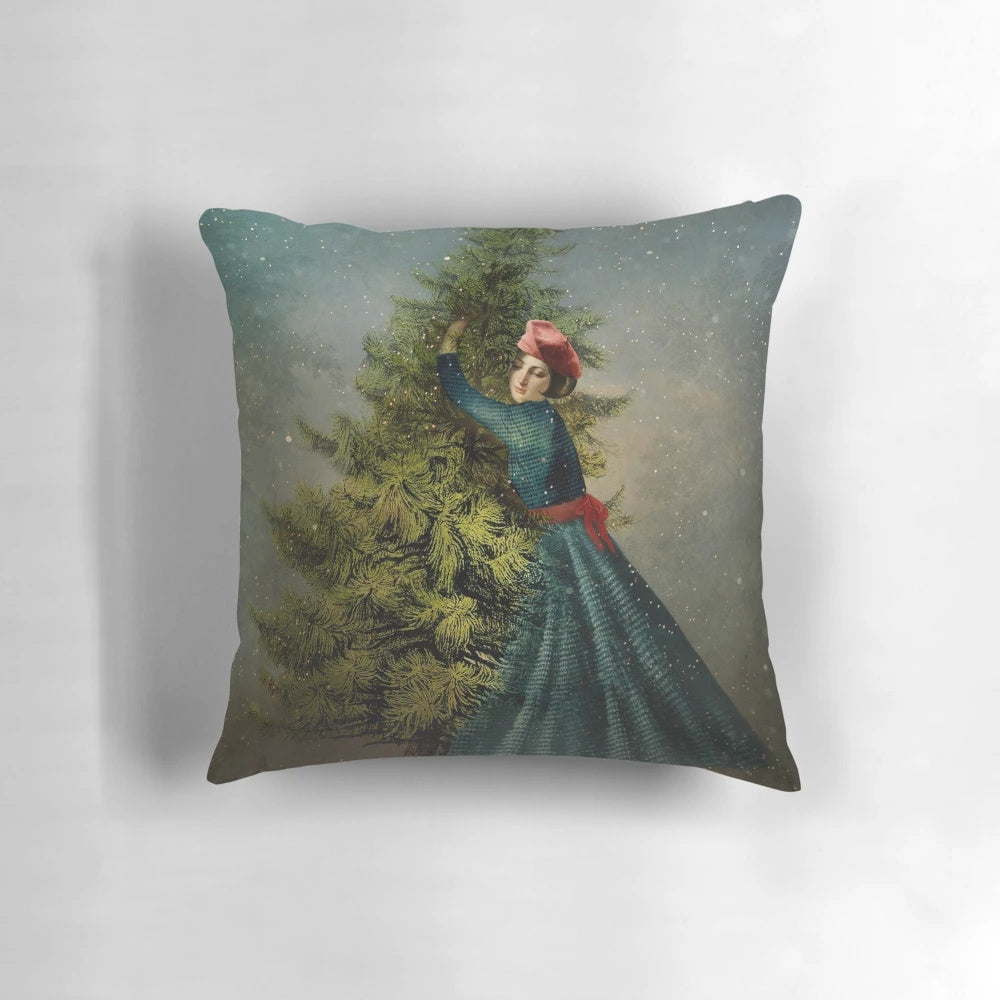 Der Tannenbaum Pillow featuring a green tree design in a Scandinavian-inspired style