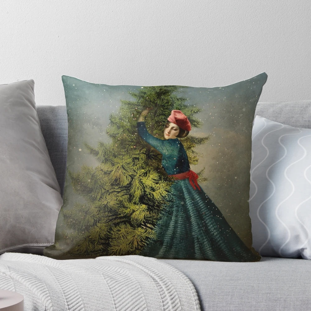 Der Tannenbaum Pillow featuring a green tree design in a Scandinavian-inspired style