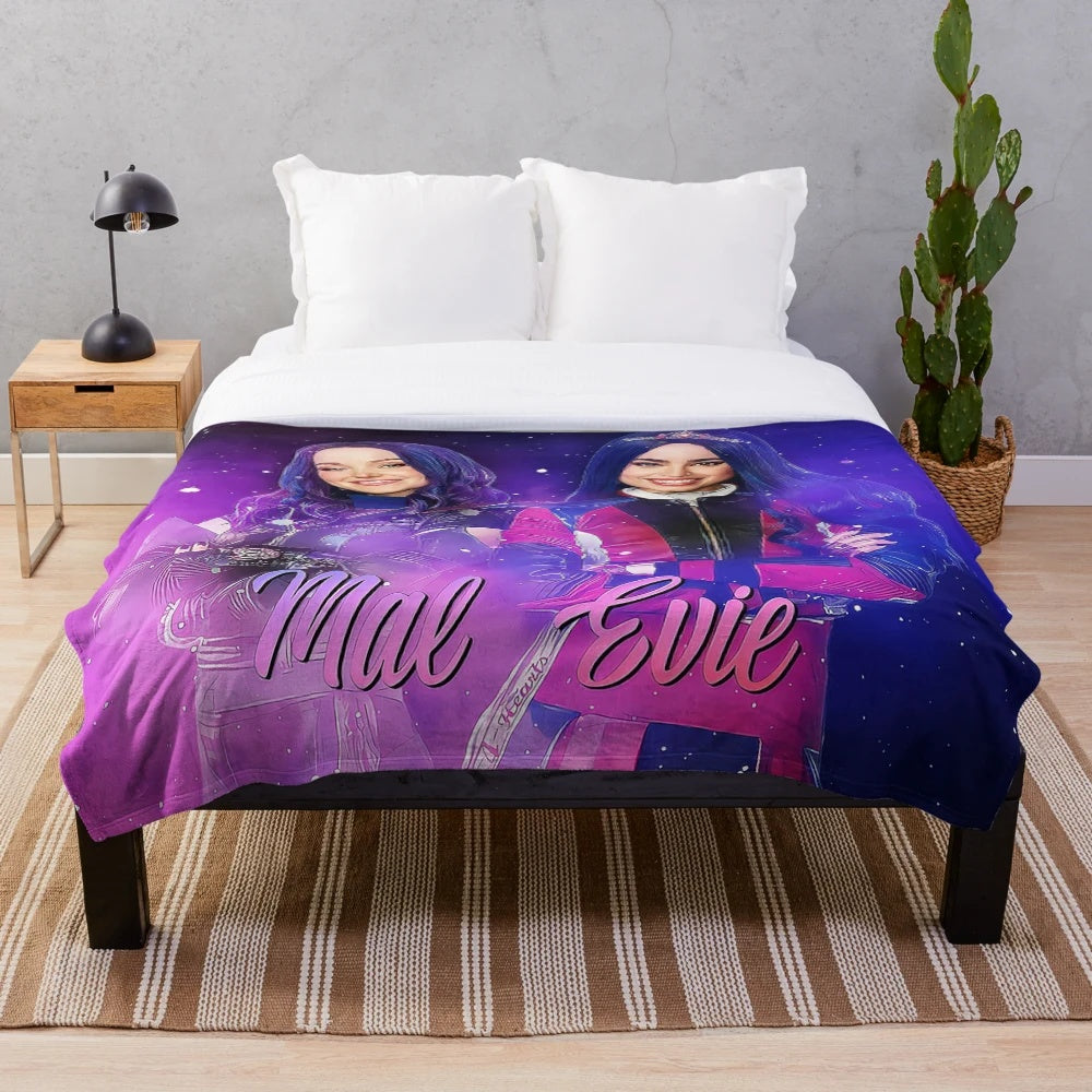 Descendants 3 inspired plush blanket featuring Mal and Evie characters