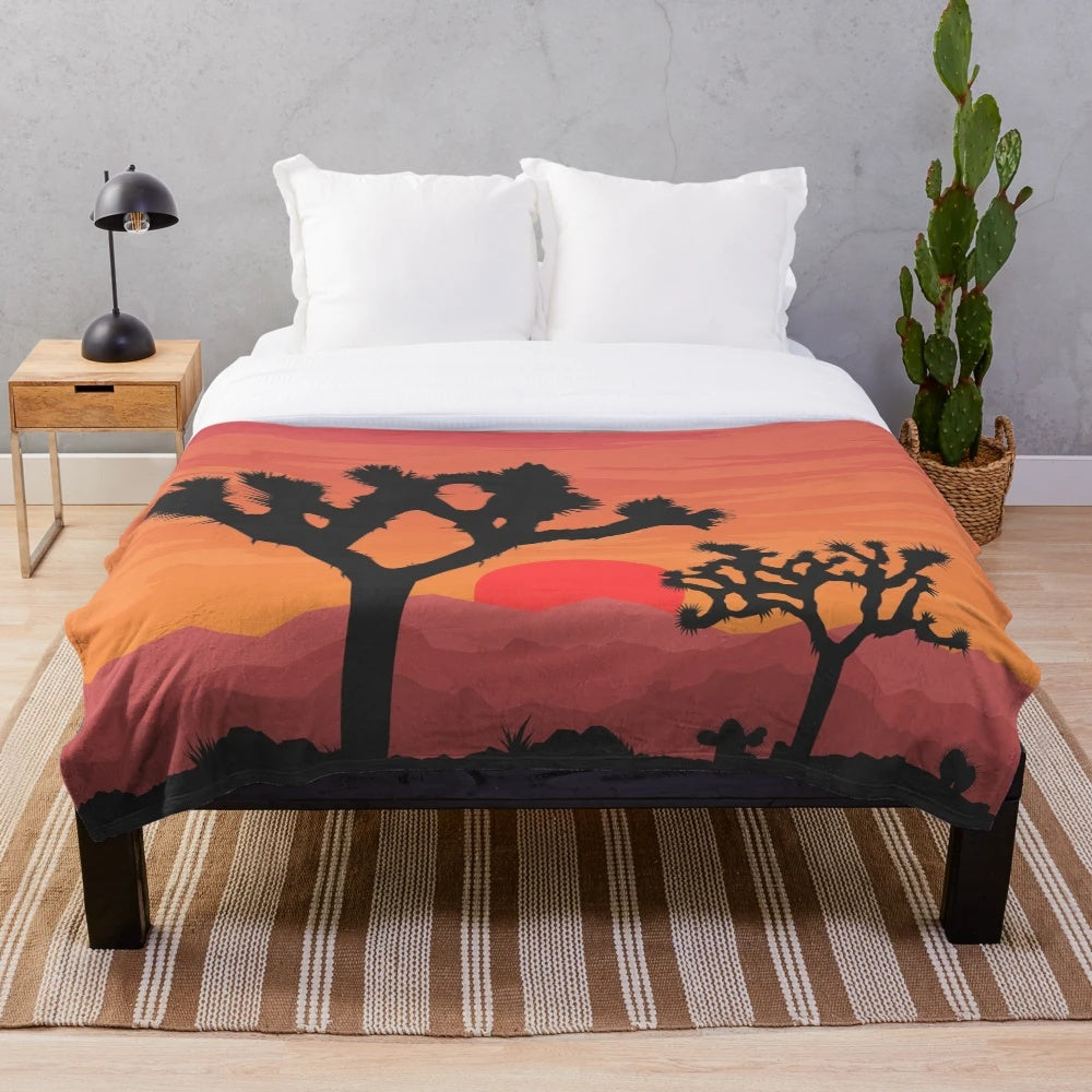 Joshua Tree National Park inspired plush blanket with desert landscape design