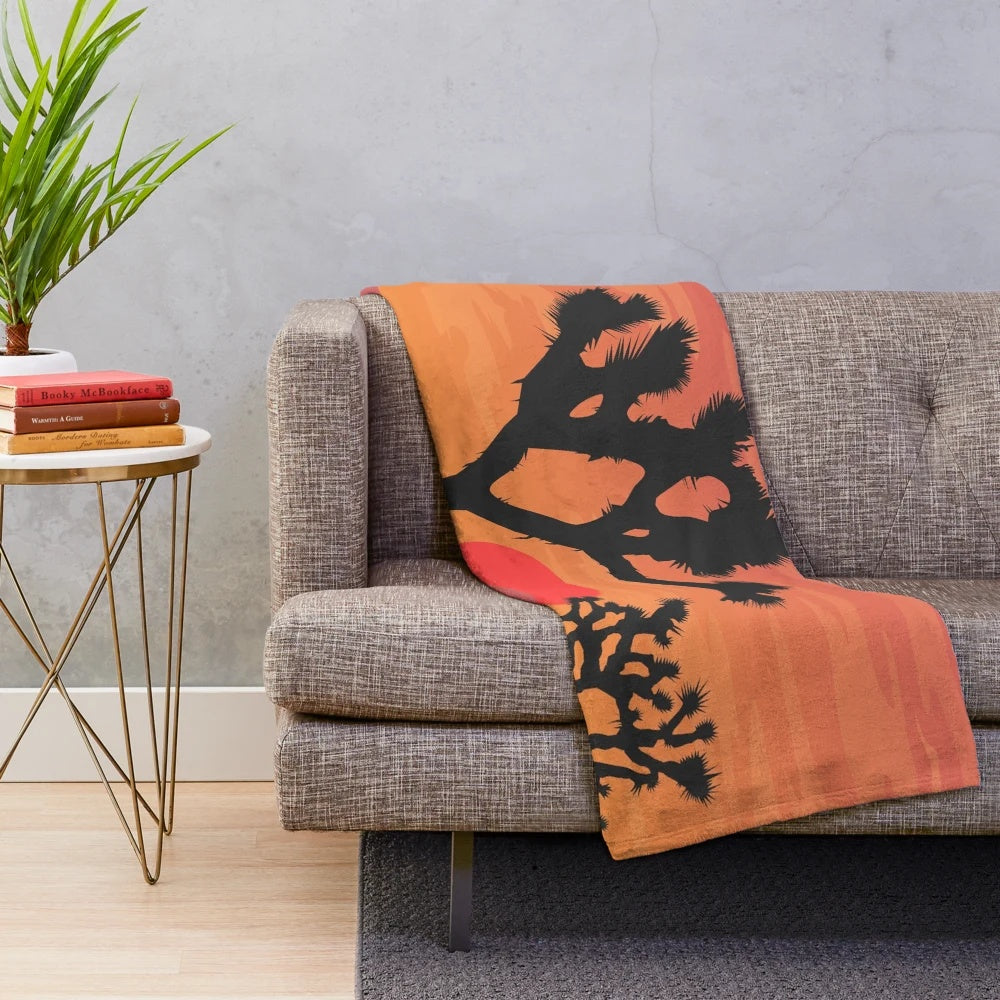 Joshua Tree National Park inspired plush blanket with desert landscape design