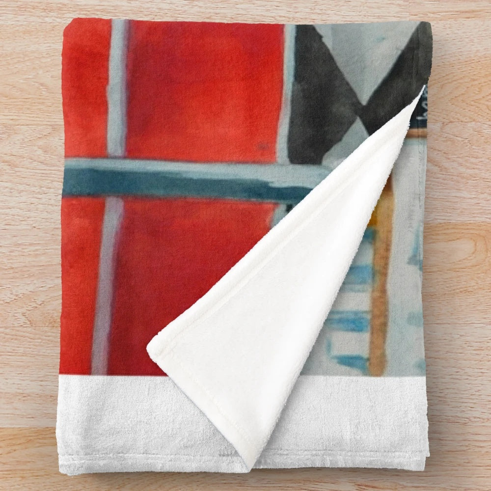 Diner Plush Blanket with Watercolor and Acrylic Design