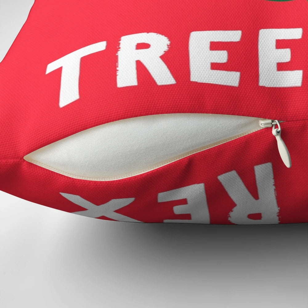 Plush, festive dinosaur pillow with a playful "Tree Rex" design, perfect for holiday decor and gifts.