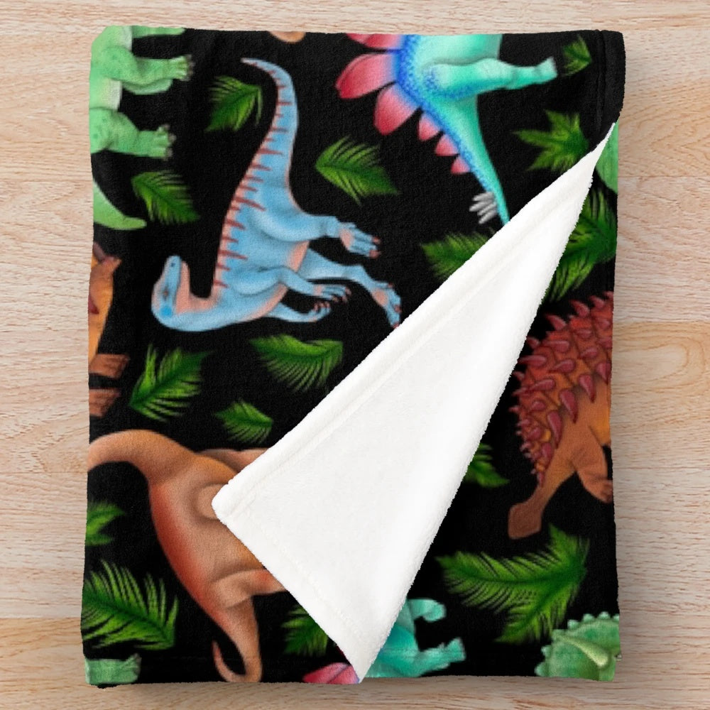 Dinosaur fern pattern plush blanket for Jurassic fans