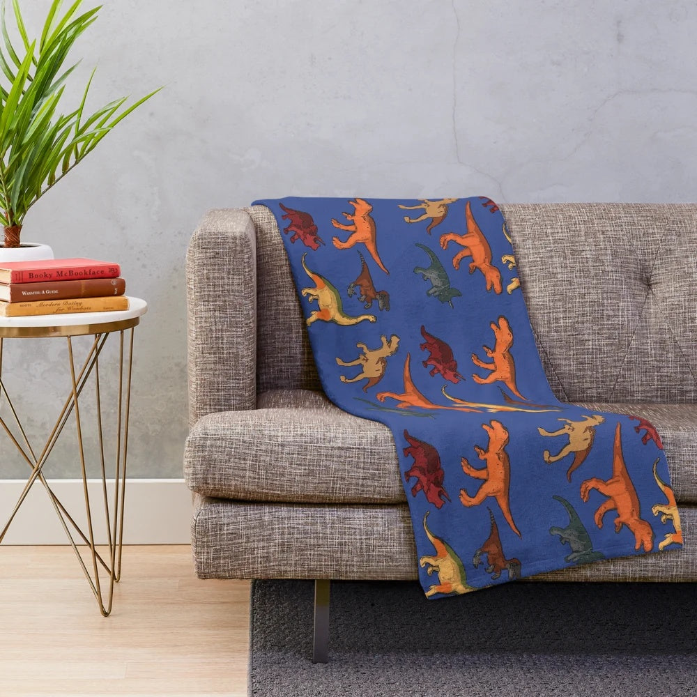 Classic dinosaur print plush blanket for kids and adults