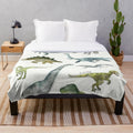 Dinosaur Plush Blanket with Tyrannosaurus Rex and Velociraptor