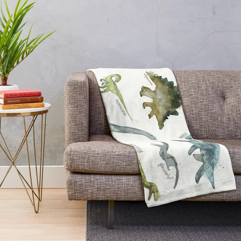 Dinosaur Plush Blanket with Tyrannosaurus Rex and Velociraptor