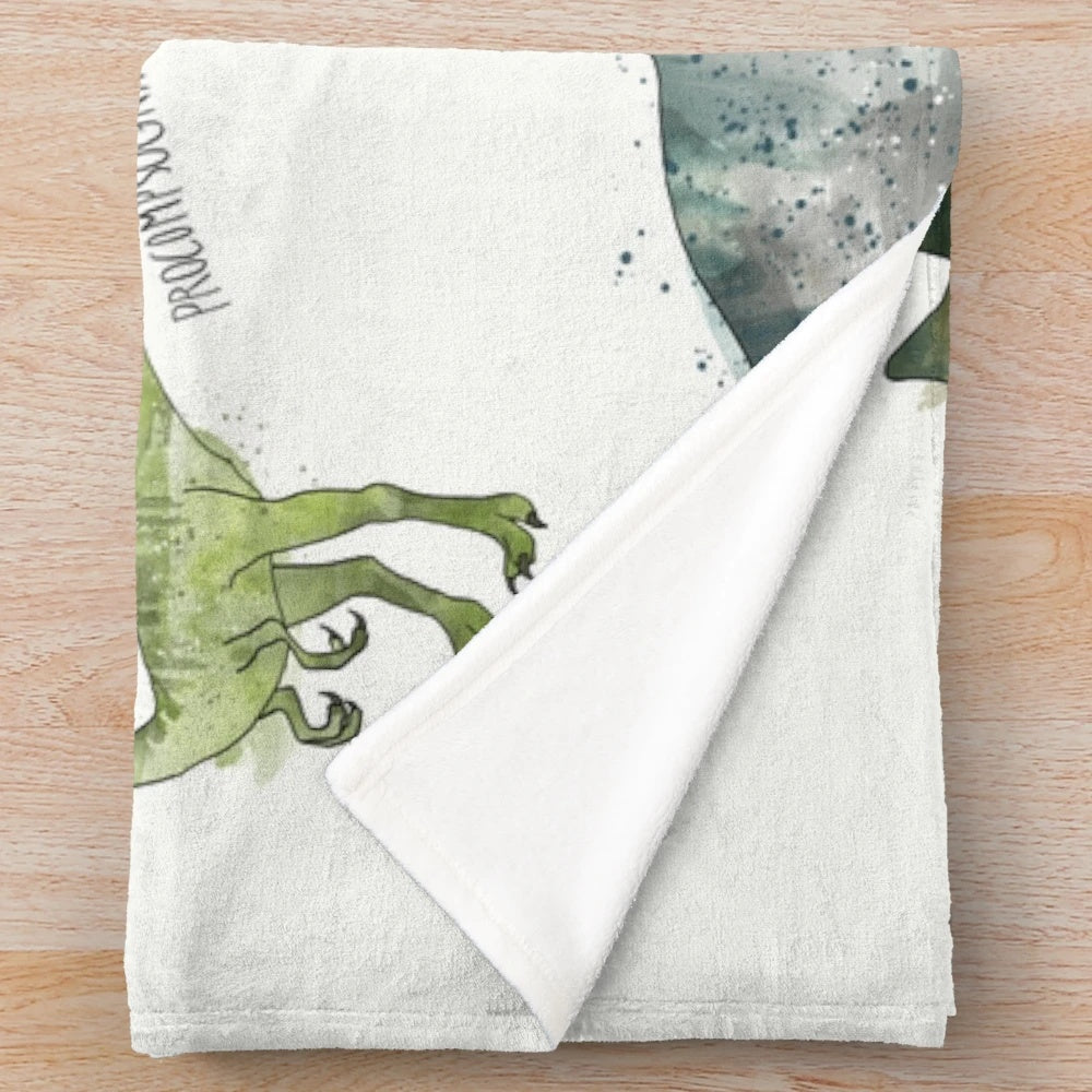Dinosaur Plush Blanket with Tyrannosaurus Rex and Velociraptor
