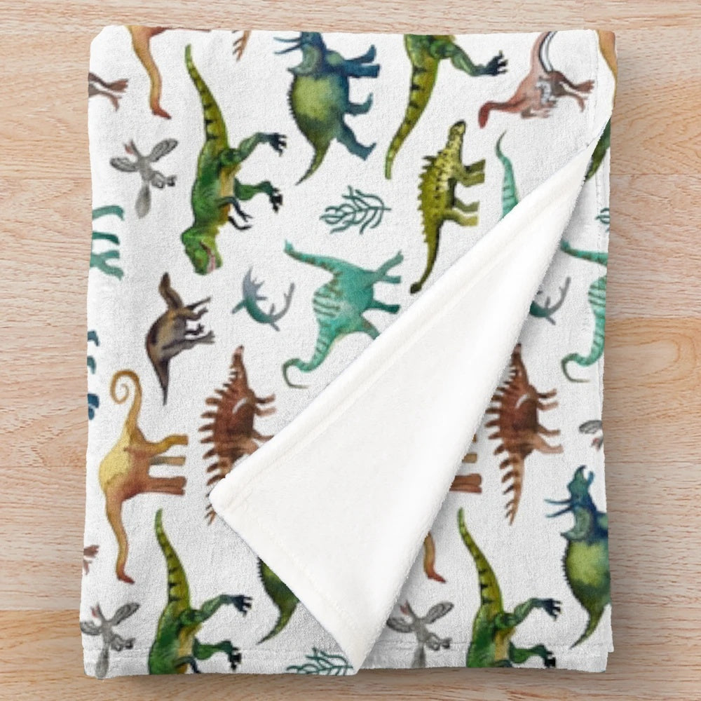 Dinosaur-patterned plush blanket with cozy and trendy design
