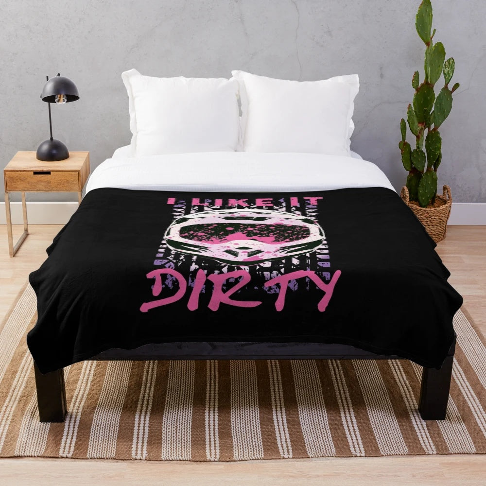 Soft plush blanket featuring a dirt bike graphic and humorous biker quote