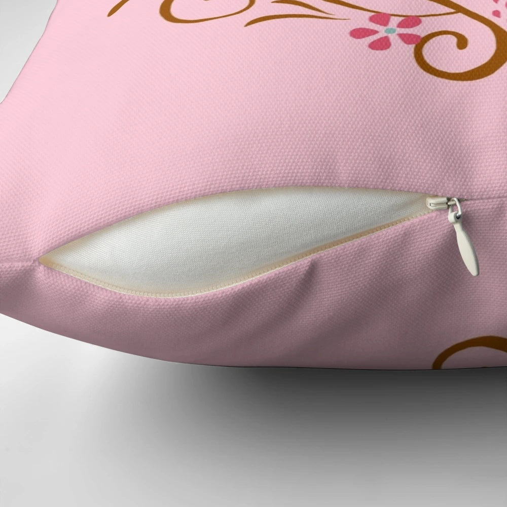 Decorative throw pillow featuring the Disney character Princess Anna from the movie Frozen, with a floral rosemaling design.