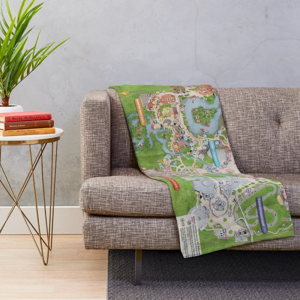 Plush blanket featuring a detailed map of the Magic Kingdom theme park