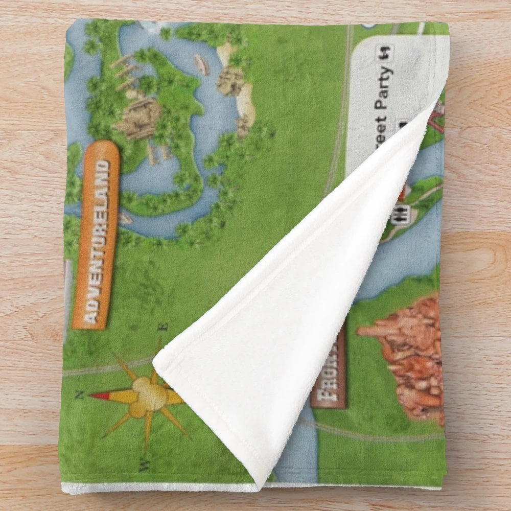 Plush blanket featuring a detailed map of the Magic Kingdom theme park