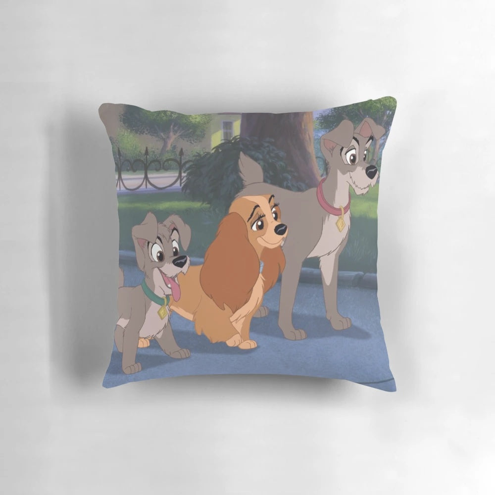 Soft, plush pillow featuring characters from the Disney movie Lady and the Tramp 2