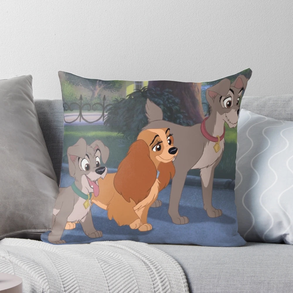Soft, plush pillow featuring characters from the Disney movie Lady and the Tramp 2