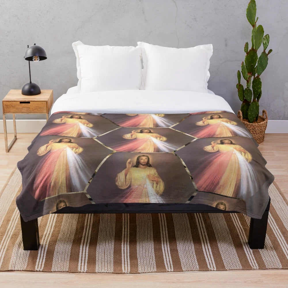 Divine Mercy plush blanket featuring the image of Jesus Christ