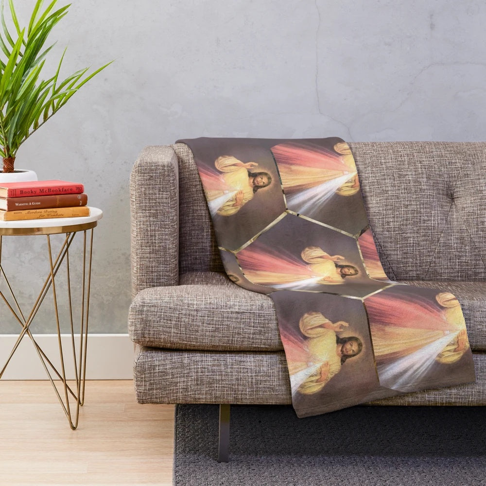 Divine Mercy plush blanket featuring the image of Jesus Christ