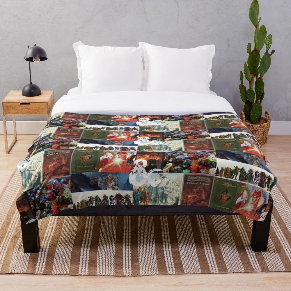 Dungeons and Dragons-themed collage design plush blanket