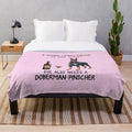 Doberman Pinscher and wine-themed plush blanket for dog lovers