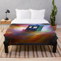 Doctor Who-themed plush blanket featuring the iconic Tardis police box