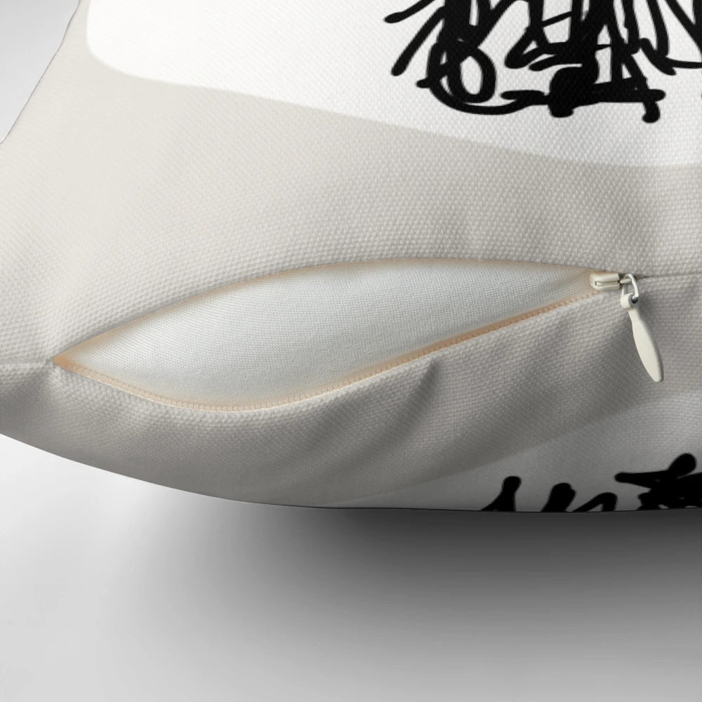 Soft, fluffy dog-themed pillow in a monochrome black and white design