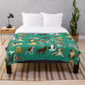 Soft, plush blanket featuring a variety of dog breeds for dog lovers