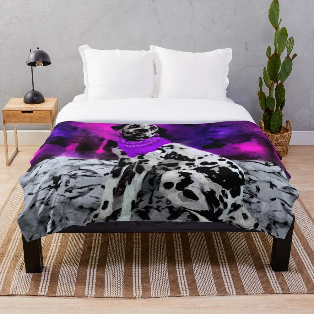 Soft and warm dog-themed plush blanket with a dalmatian pattern