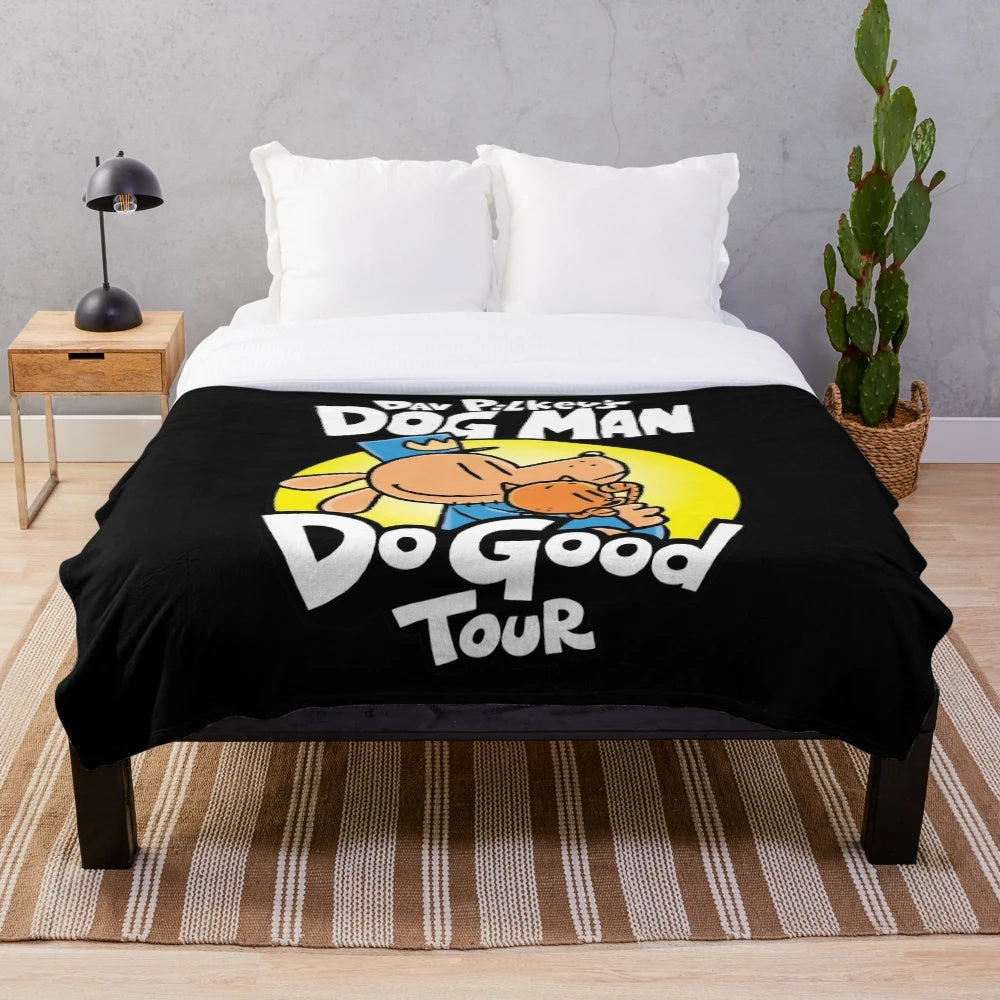 Dog Man Inspired Plush Blanket with Comedic Graphic Novel Design