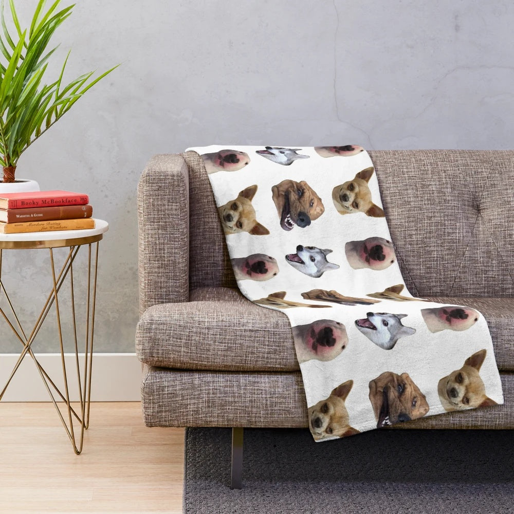 Plush blanket featuring a variety of dog memes