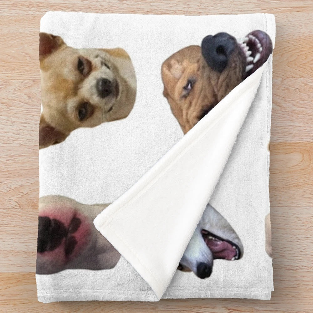 Plush blanket featuring a variety of dog memes