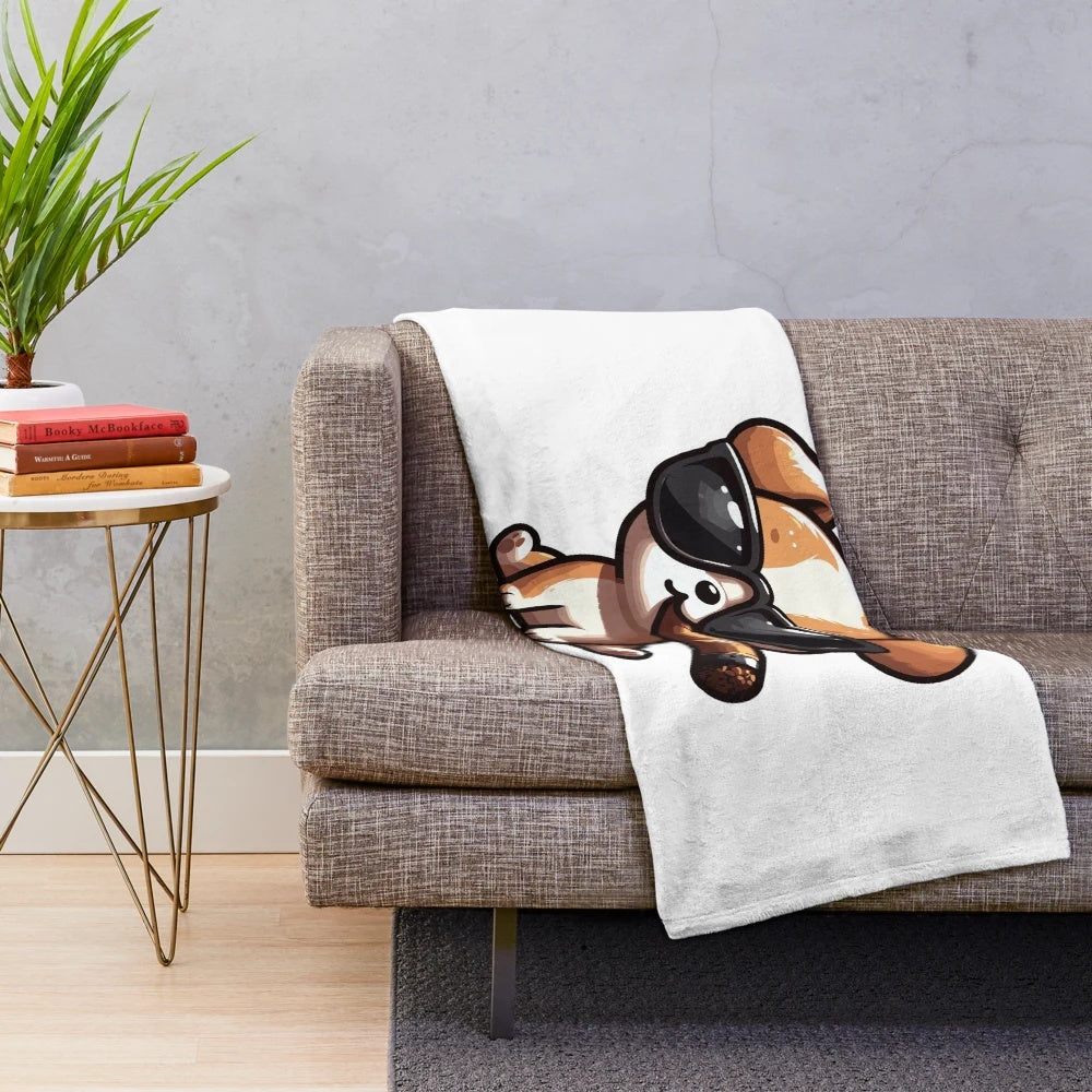 Cozy dog plush blanket with a funny doggo smoking a cigar design