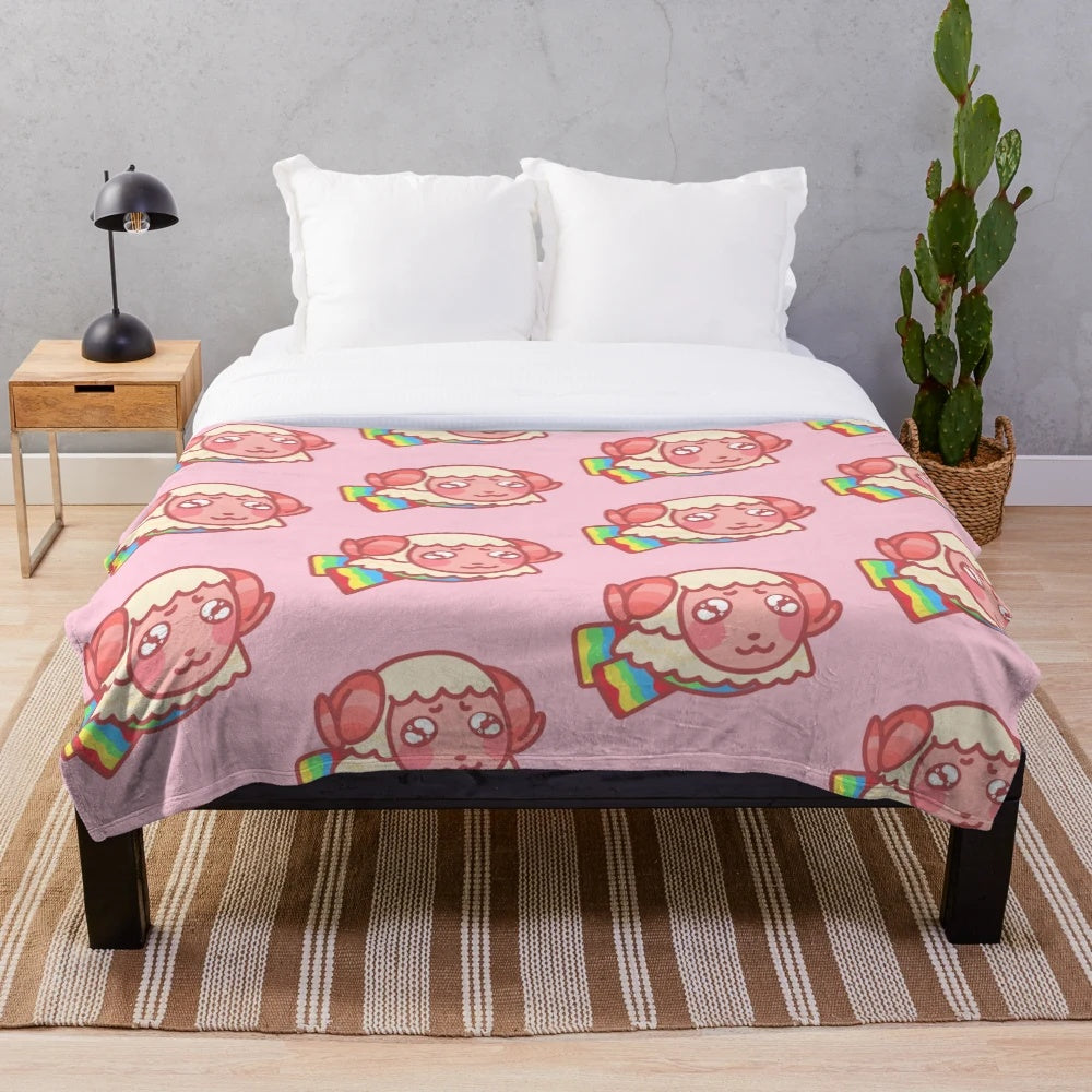 Soft and cuddly plush blanket featuring the character Dom from Animal Crossing