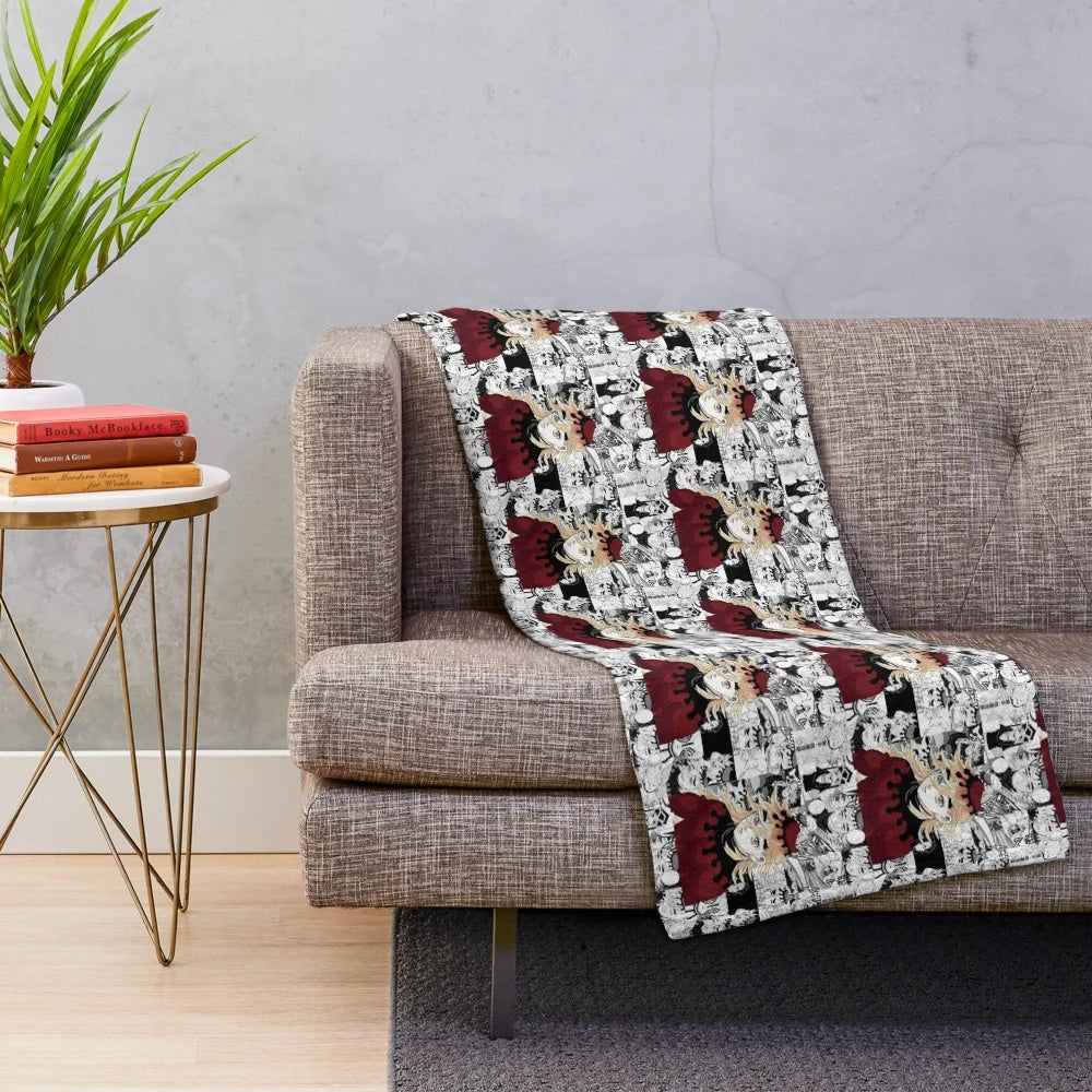 Doma-inspired black and white plush blanket