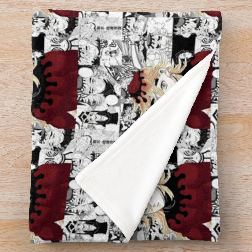 Doma-inspired black and white plush blanket