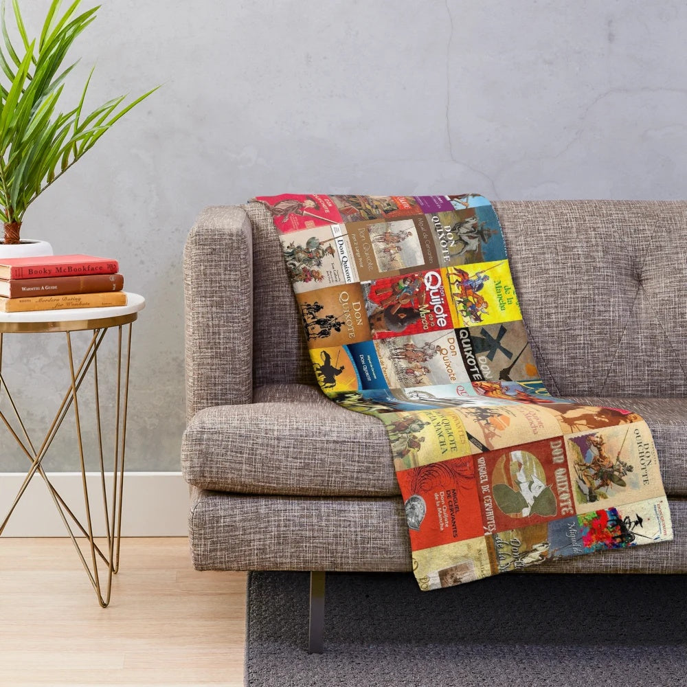Don Quixote-inspired plush blanket featuring windmills