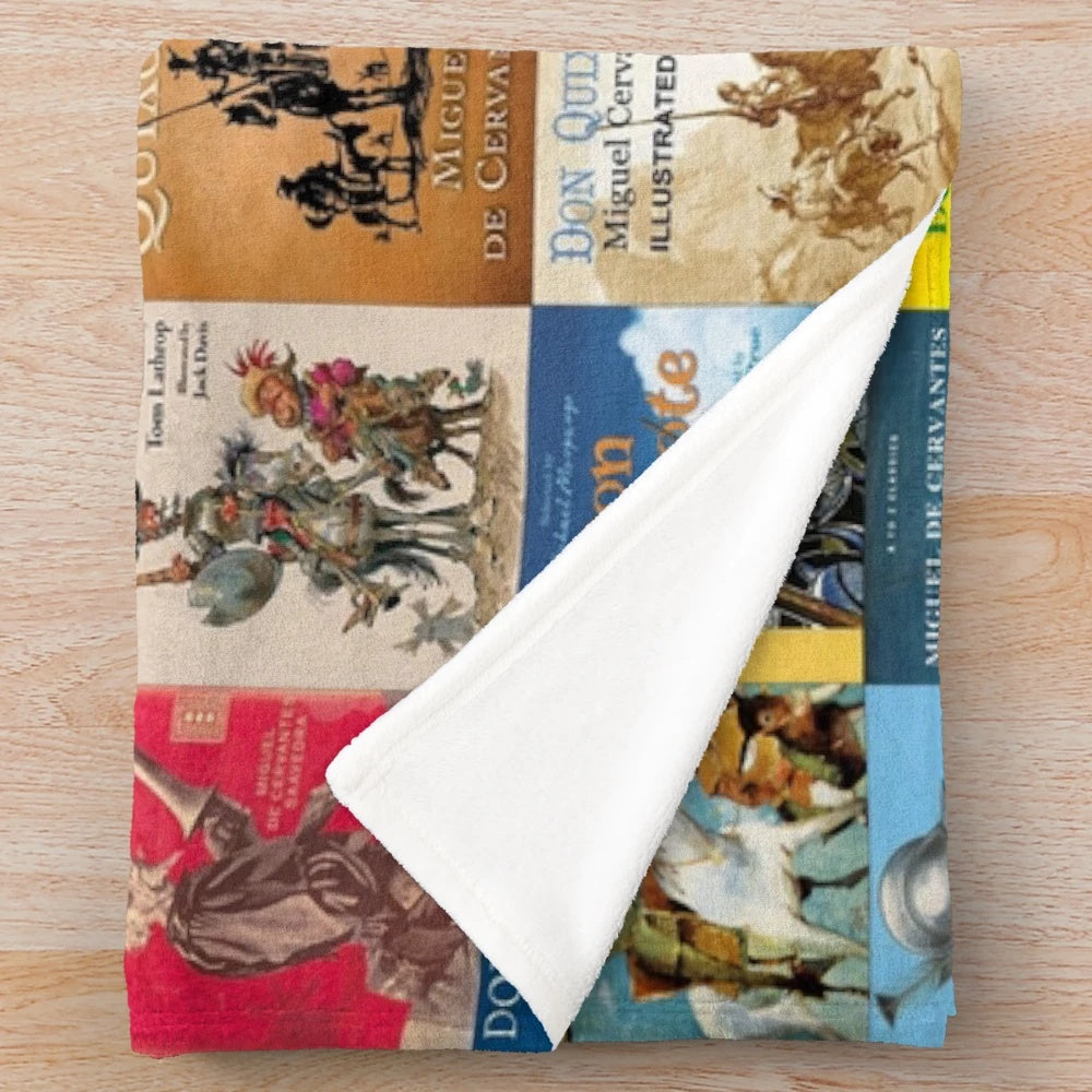 Don Quixote-inspired plush blanket featuring windmills
