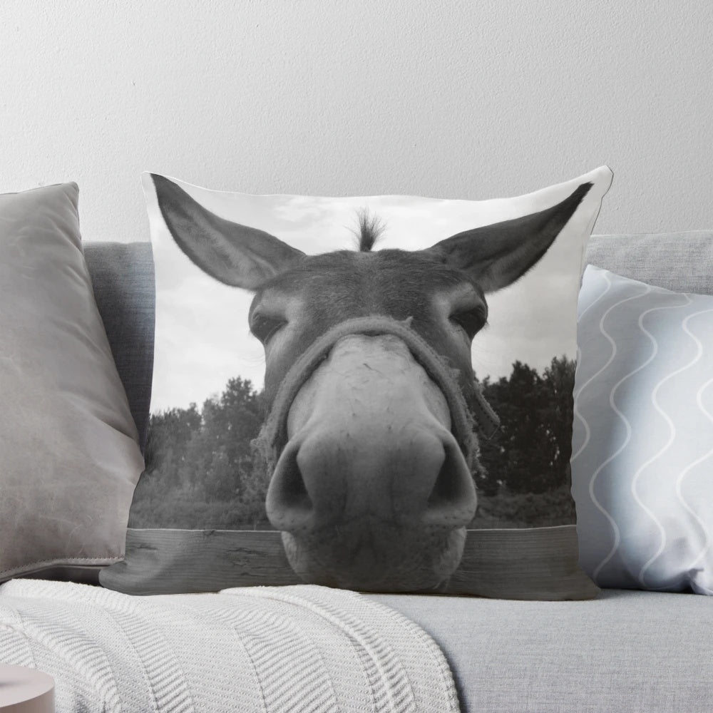 Soft, plush donkey grey farmhouse-style decorative pillow