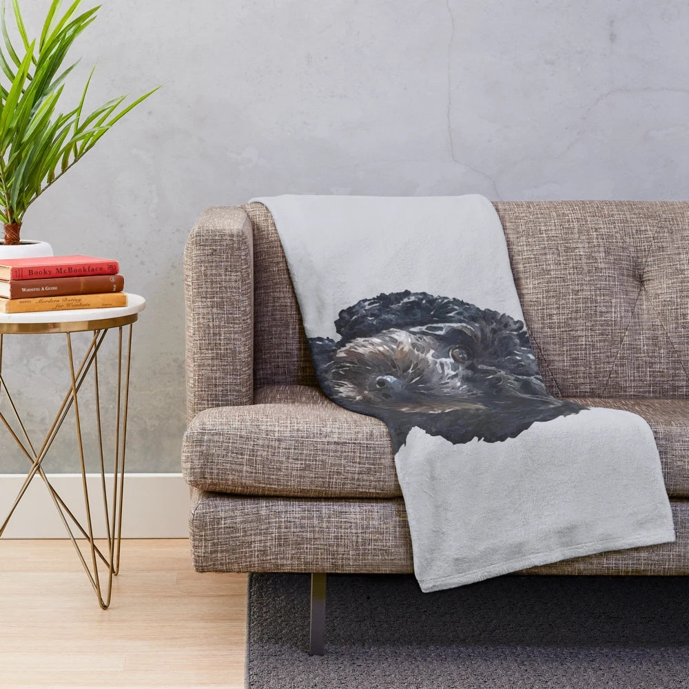 Black doodle dog plush blanket