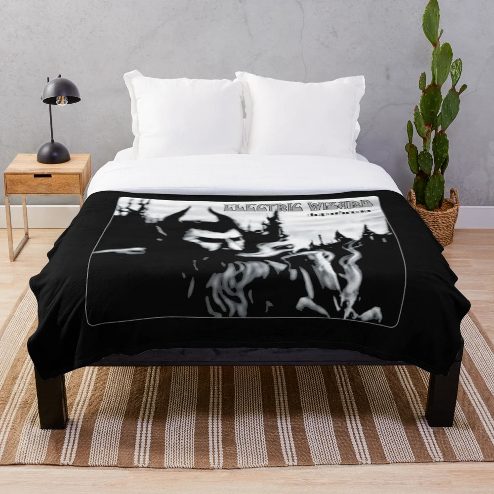 Plush blanket featuring Electric Wizard's Dopethrone album artwork