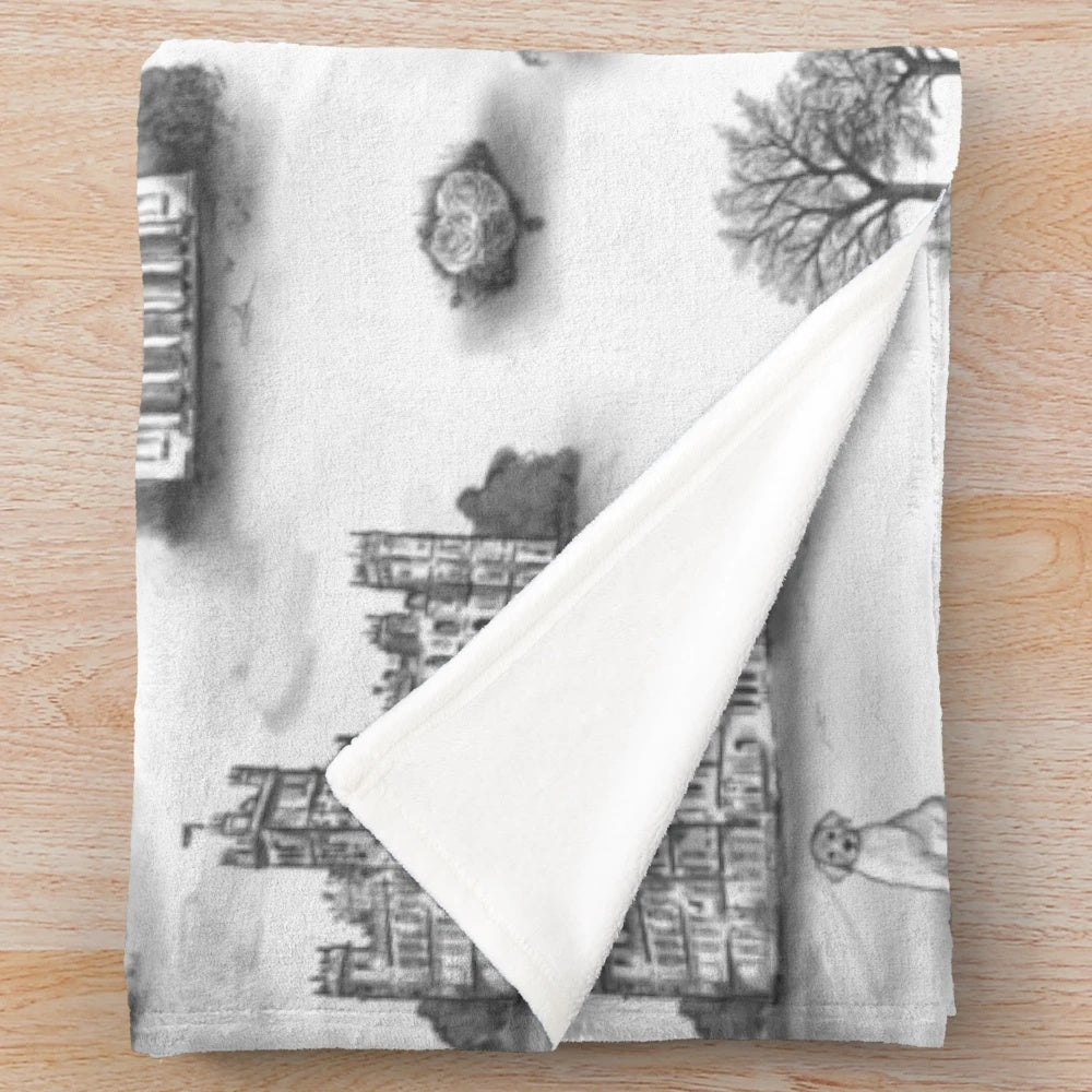 Downton Abbey inspired plush blanket with scenic design