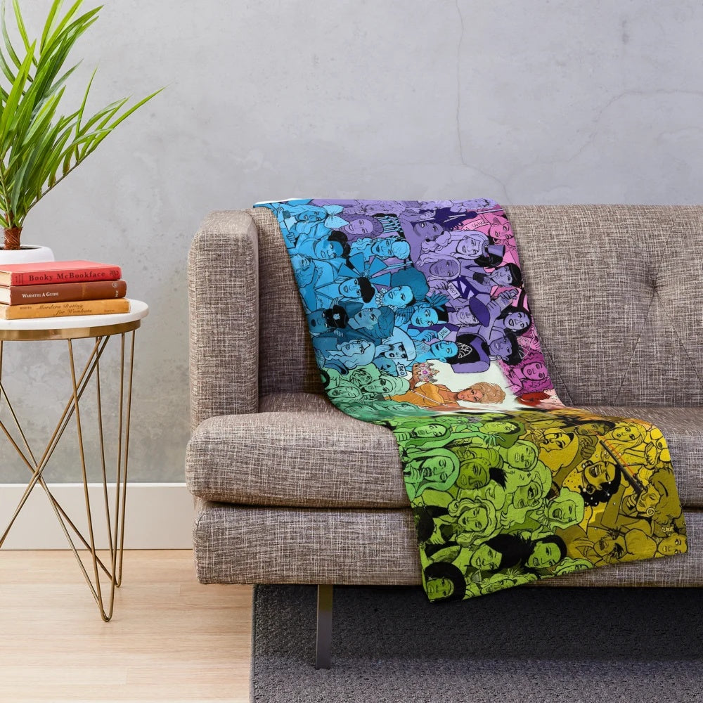Drag Race-themed plush blanket featuring vibrant colors and designs
