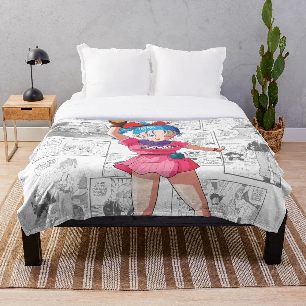 Bulma from Dragon Ball Z anime on a plush blanket